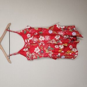 Parker Red Floral Ruffle Mini Dress